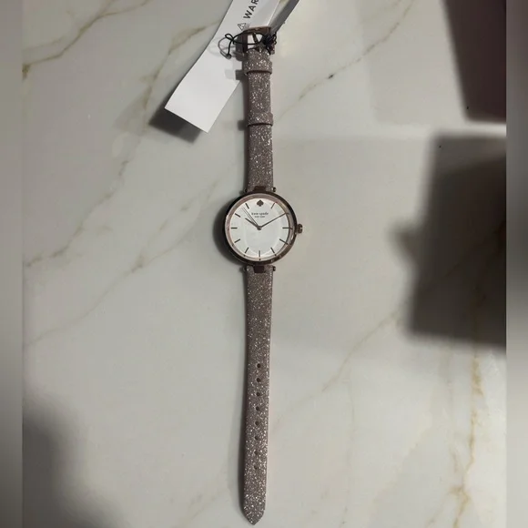 Kate Spade Women's Holland Three-Hand Rose Gold-Tone Glitter Leather Watch - Picture 3 of 5